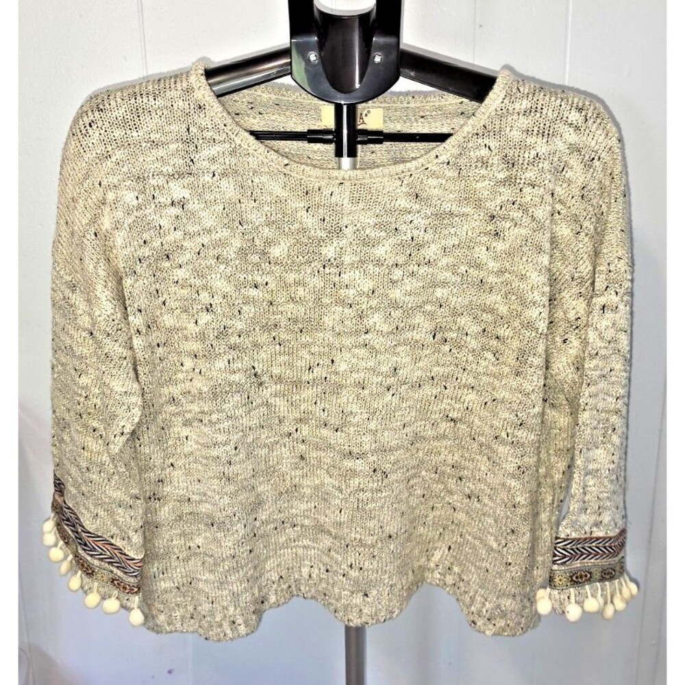 Julia Black White Gold Kint Sweater Pom Pom Sleeves Size TU Chest 46" L/XL NEW